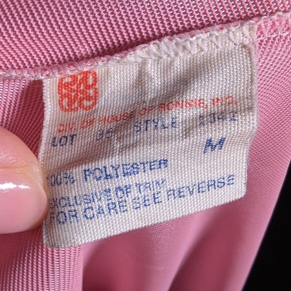 Vtg 1980s Denise Bubblegum Pink Satin Dot Textured Short Sleeve Lace Trim Robe M - Picture 6 of 6